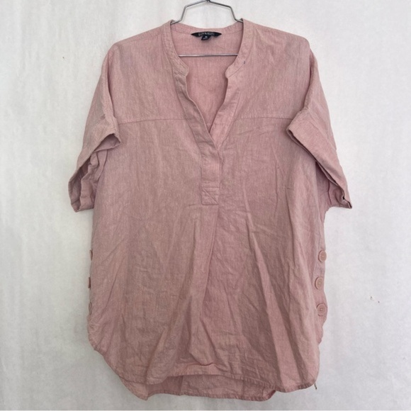Original Nicole Miller Light pink 55% linen button up blouse size XL 171 - Picture 1 of 3